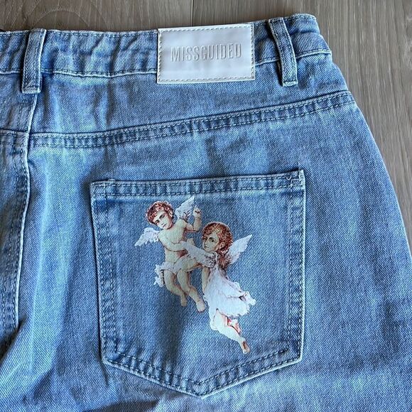 NWT Missguided Denim Riot Hi Rise Mom Jeans Cherub Angels Size 16 16R - Picture 6 of 11